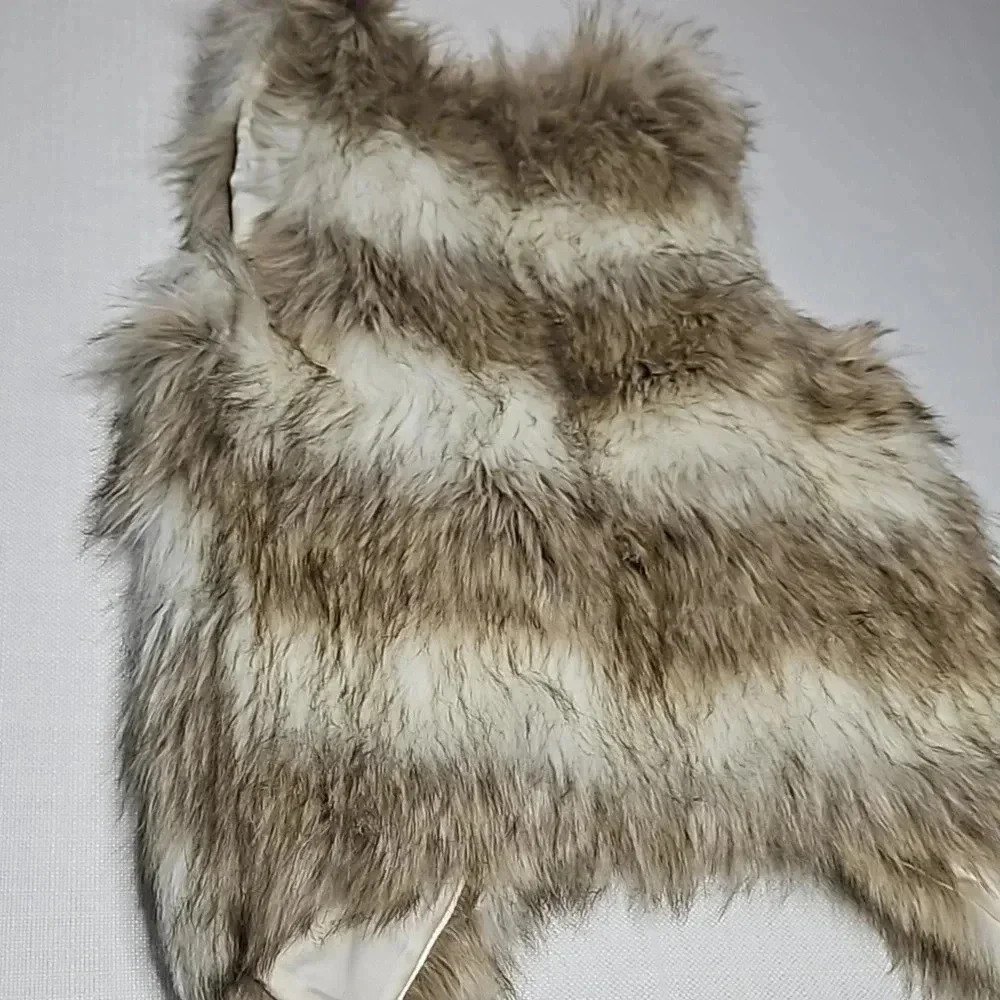 Skies Are Blue Faux Fur Vest Cream & Brown Women's XS - Picture 15 of 16